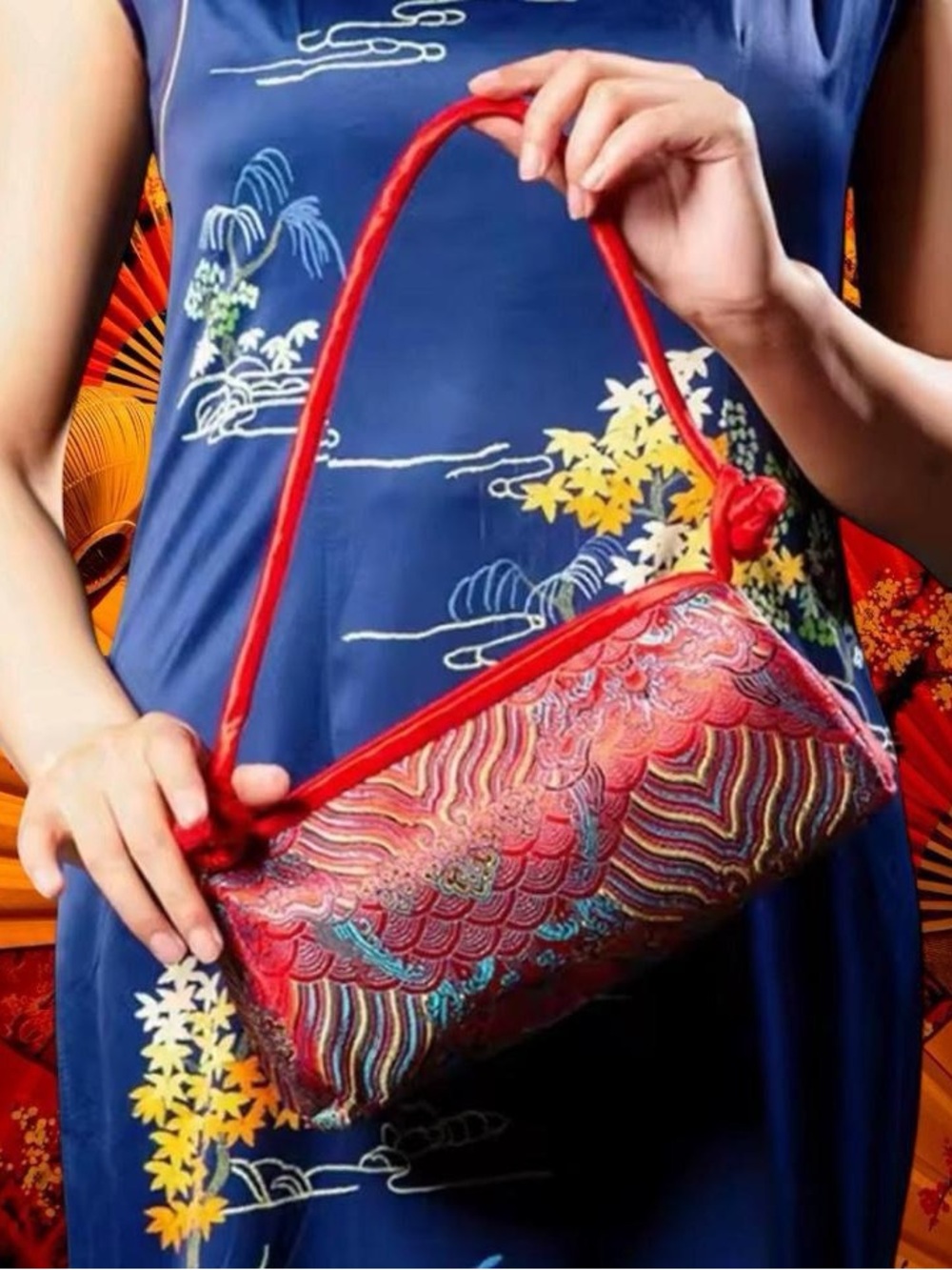 Red Embroidered Evening Handbag